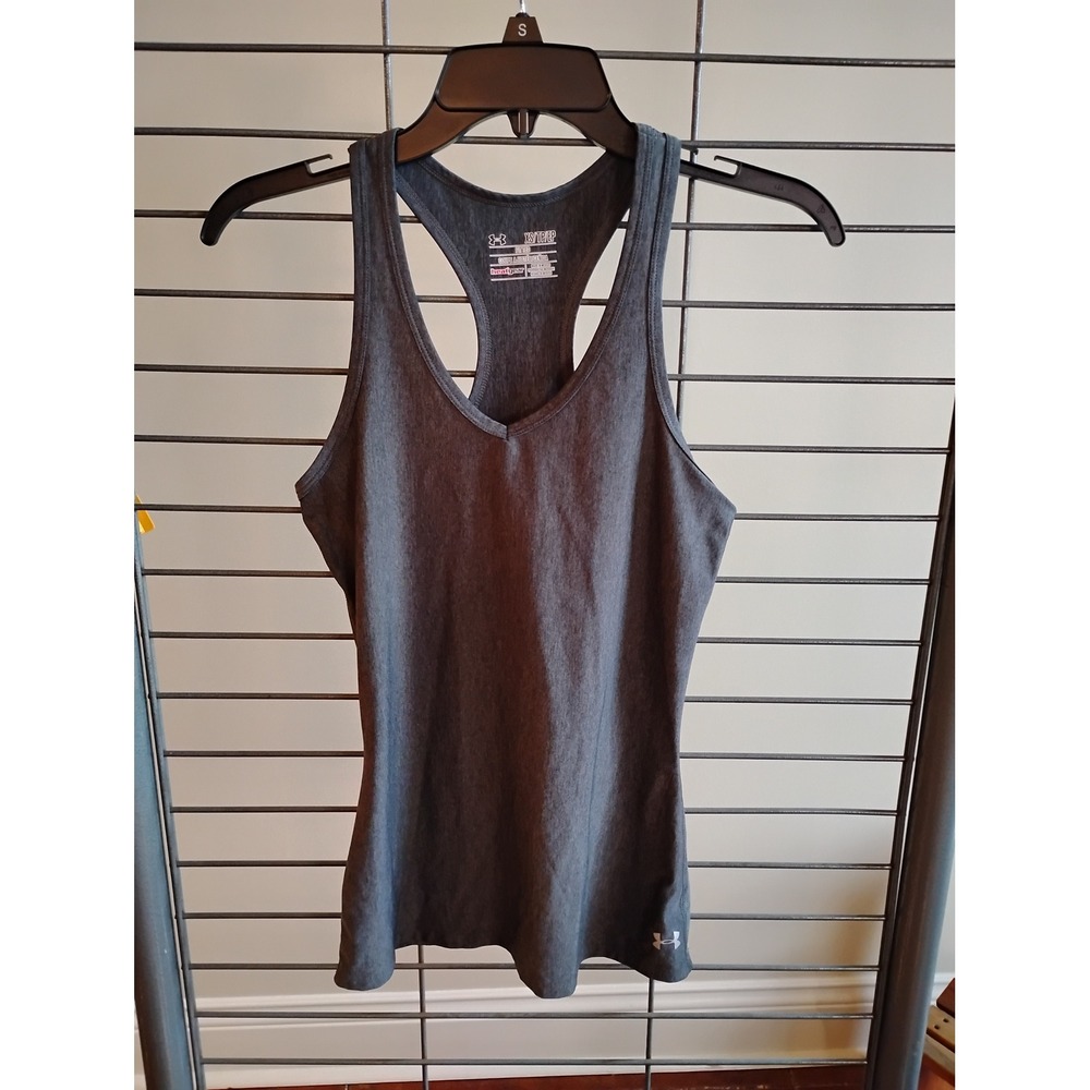 Under Armour HeatGear Womens XS Fitted Racerback Tank Top Grey Heathered V-Neck